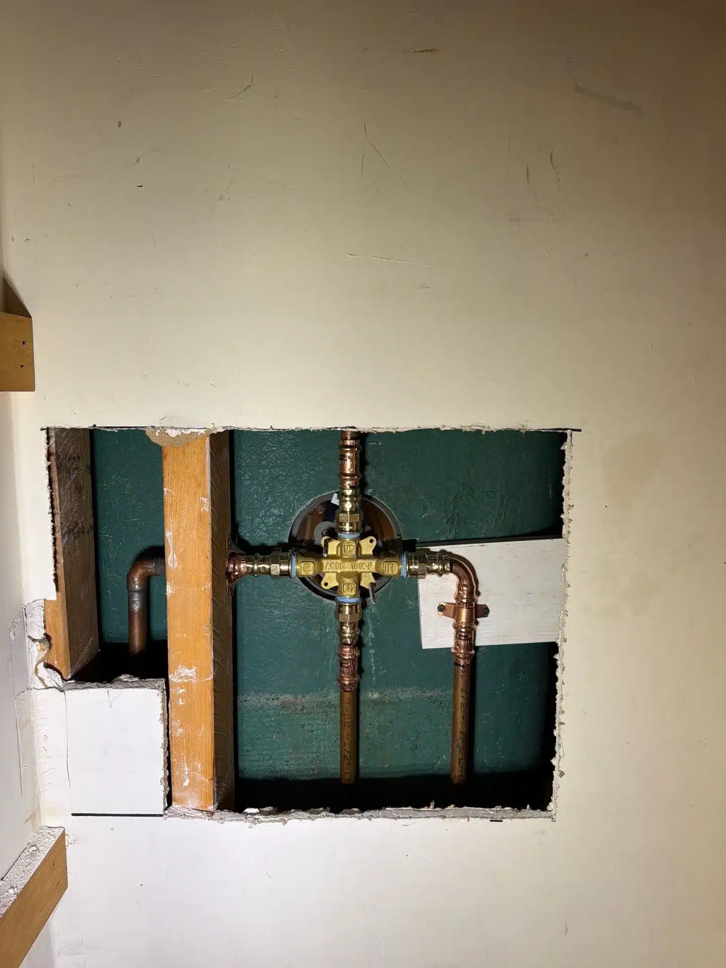 New shower valve installed during a bathroom plumbing service in Colchester, CT